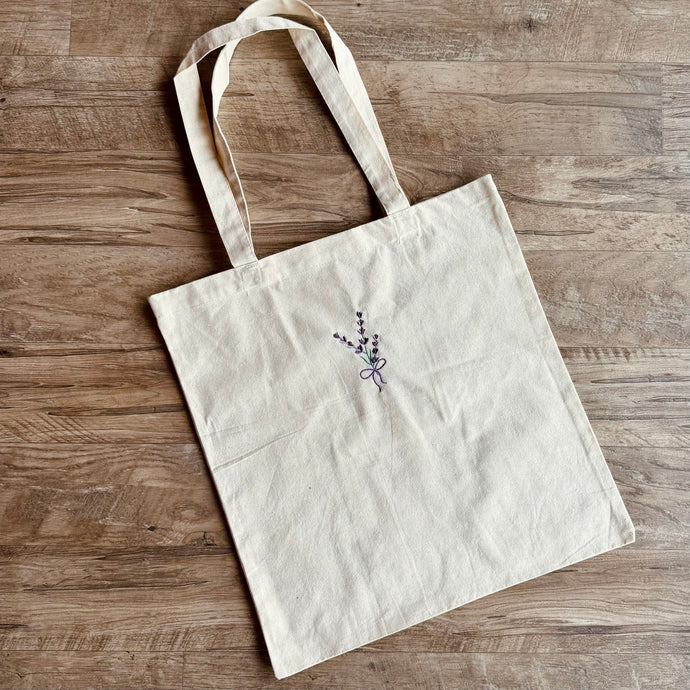 Embroidered Lavender Tote