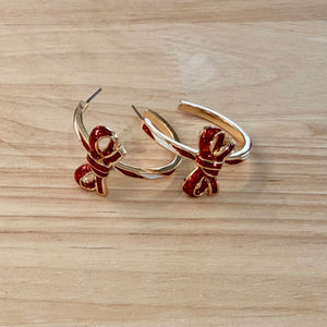 Candy Cane Bow Hoop Earrings 256