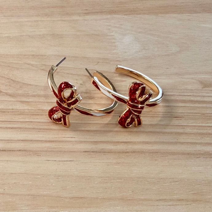 Candy Cane Bow Hoop Earrings 256