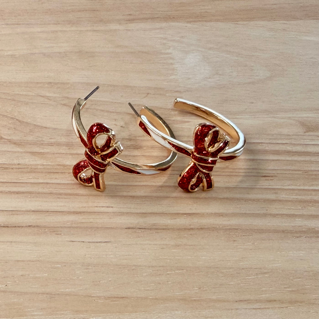 Candy Cane Bow Hoop Earrings 256