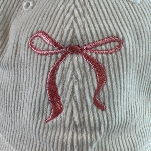 Embroidered Corduroy Bow Cap