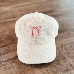 Embroidered Corduroy Bow Cap