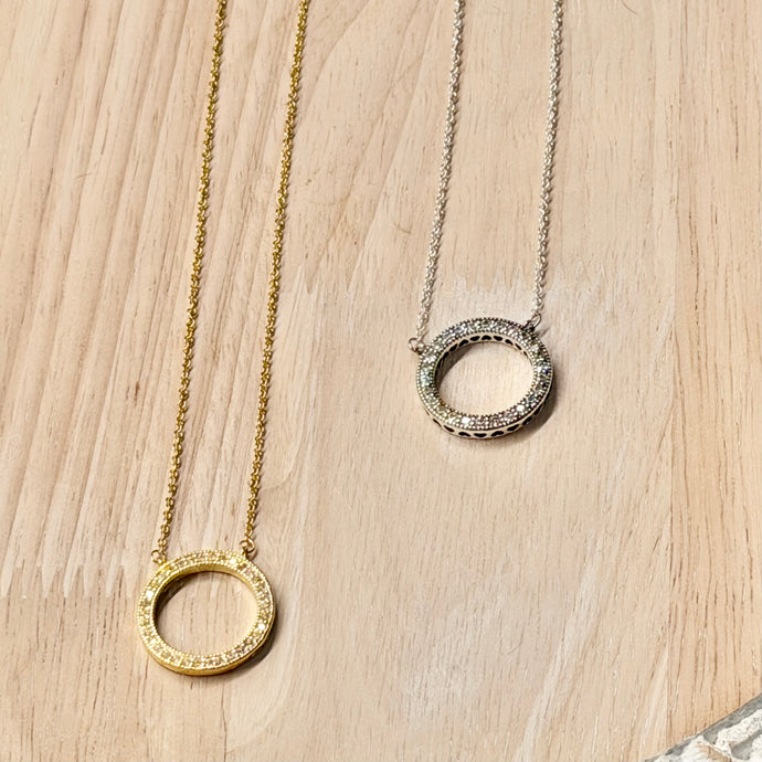 Pave Circle Pendant Necklace 278